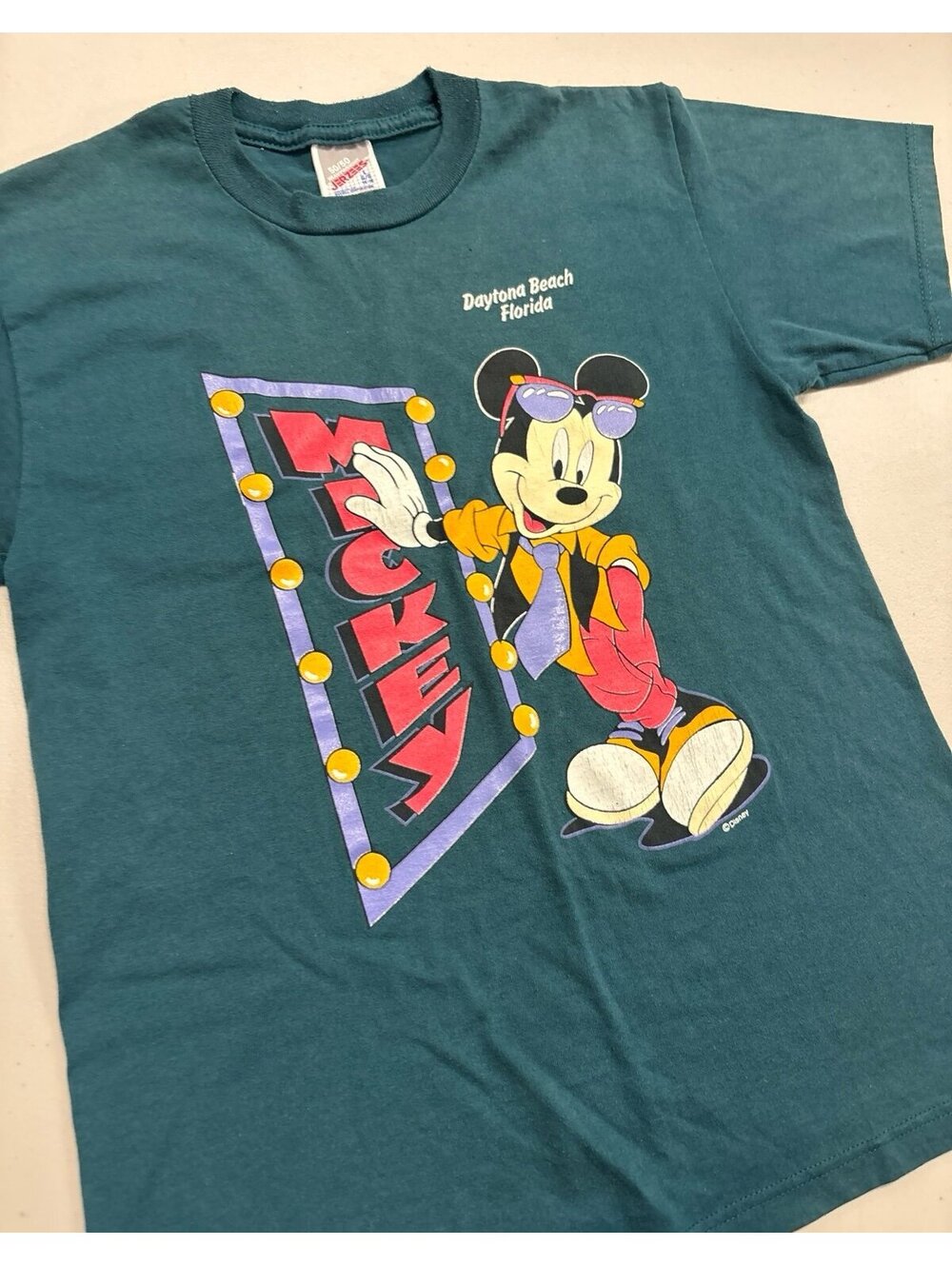 Vintage Mickey Mouse Daytona Beach Florida T-Shirt Jerzees L Disney 90s USA